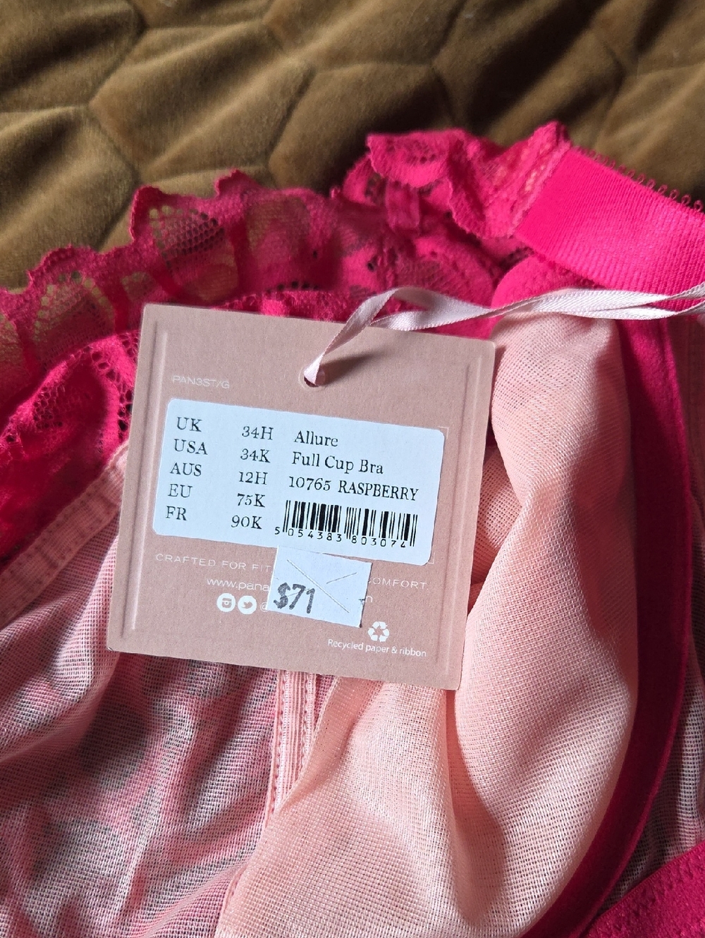 Panache Hot Pink Lace Underwire Bra - UK 34H / US 34K - Picture 5 of 5